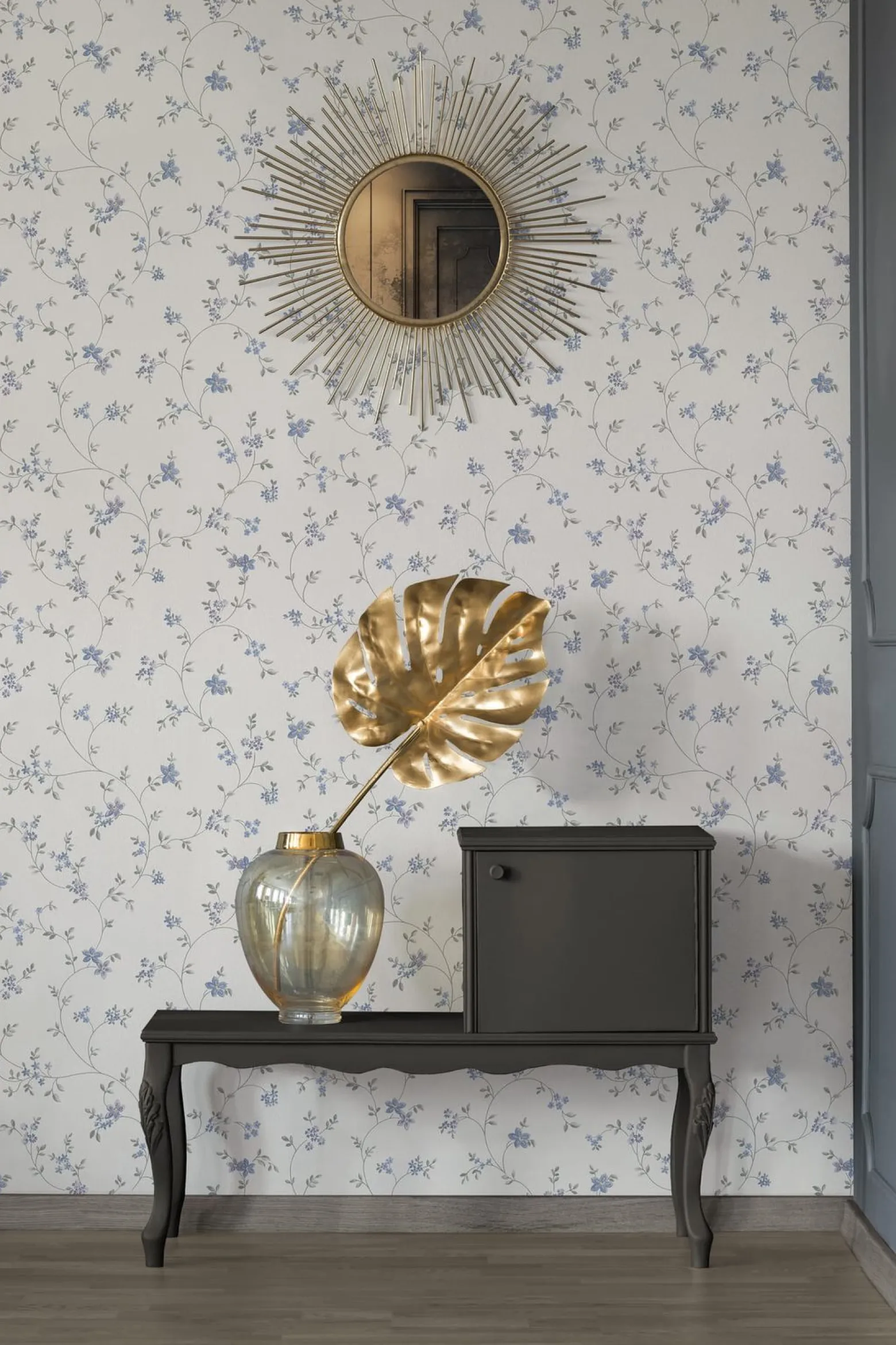 Vliestapete Blumen Floral Weiß Blau Grau 39071-3