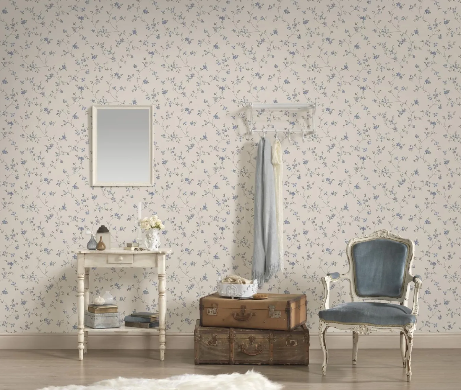 Vliestapete Blumen Floral Weiß Blau Grau 39071-3