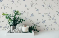 Vliestapete Blumen Floral Weiß Blau Grau 39071-3