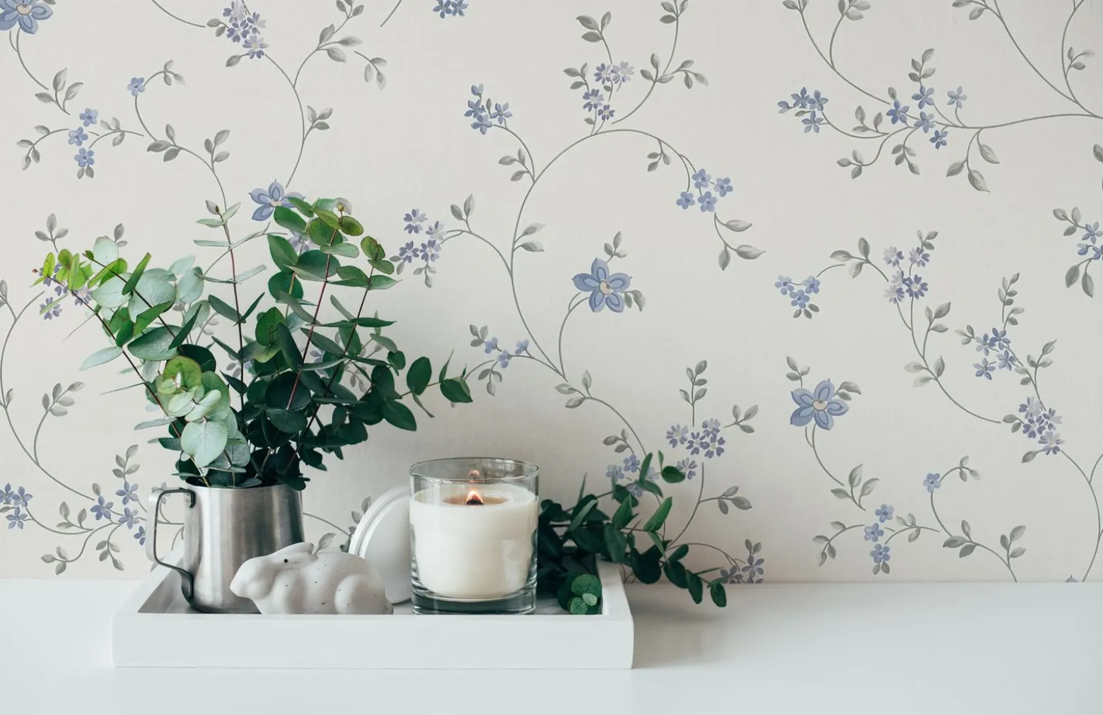 Vliestapete Blumen Floral Weiß Blau Grau 39071-3