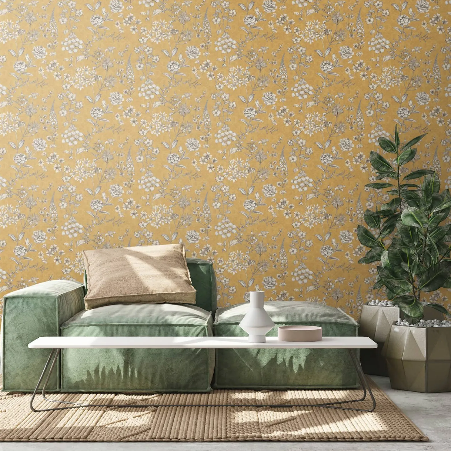 Vliestapete Blumen Grafik Floral Gelb Weiß 39117-2