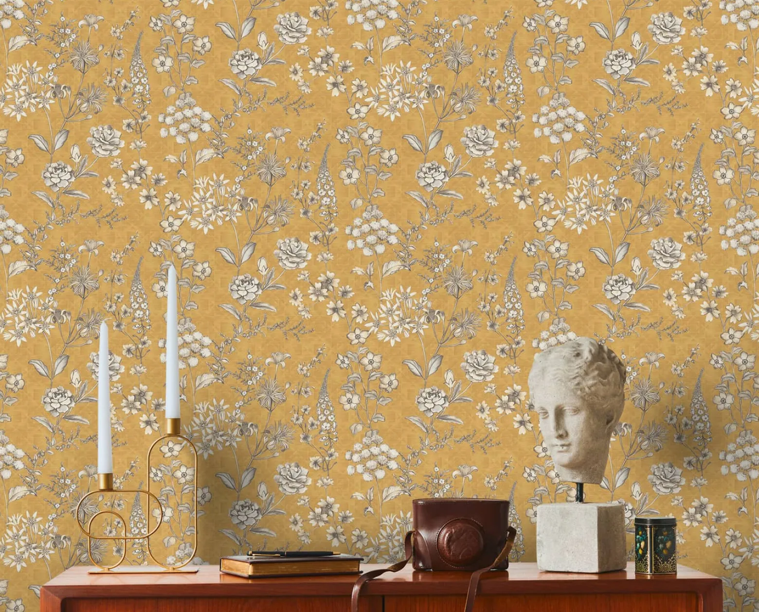 Vliestapete Blumen Grafik Floral Gelb Weiß 39117-2
