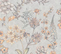 Vliestapete Blumen Grafik Floral Grau Gelb 39117-1