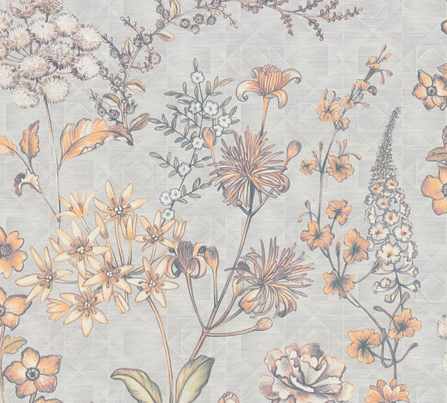 Vliestapete Blumen Grafik Floral Grau Gelb 39117-1