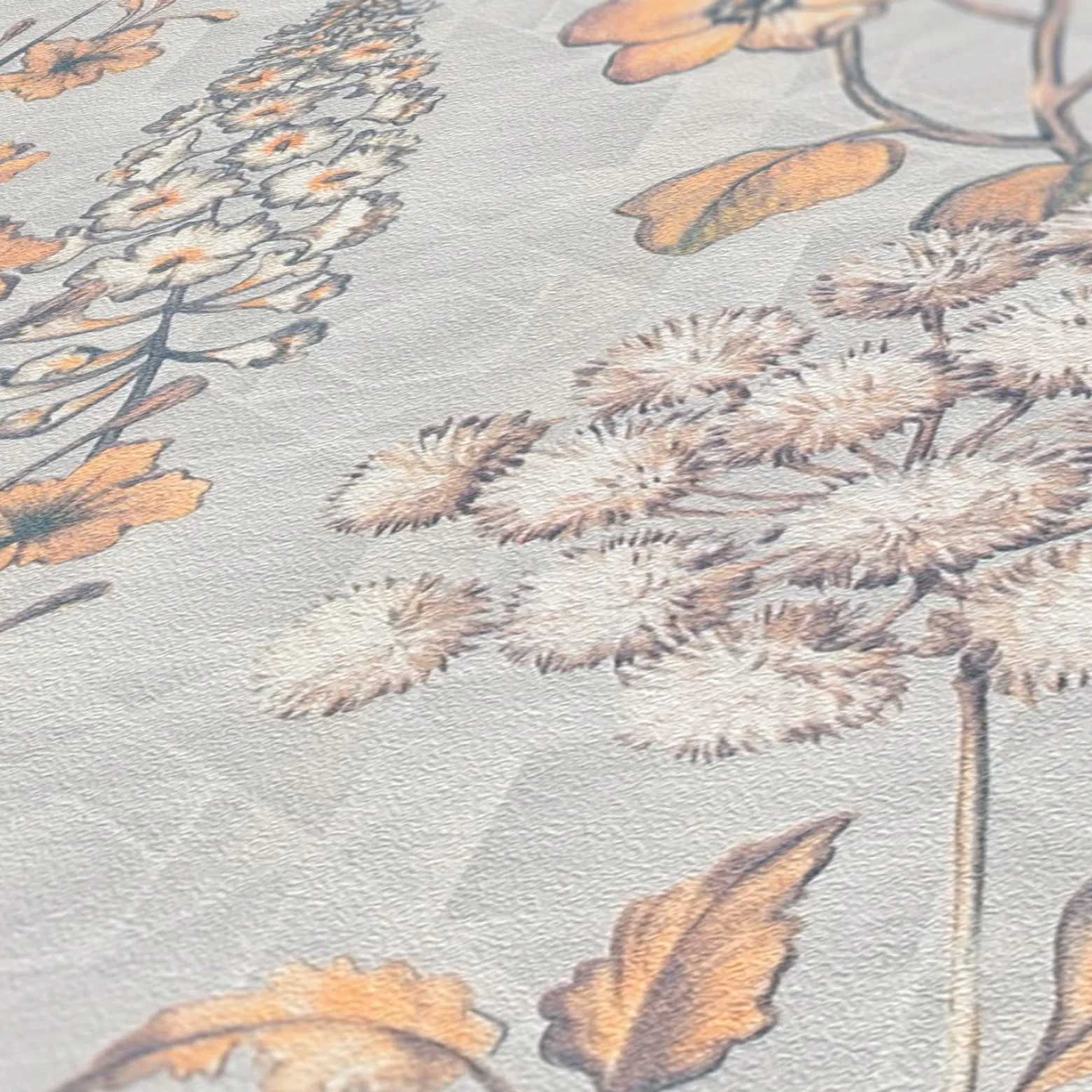 Vliestapete Blumen Grafik Floral Grau Gelb 39117-1