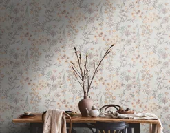 Vliestapete Blumen Grafik Floral Grau Gelb 39117-1