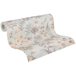Vliestapete Blumen Grafik Floral Grau Gelb 39117-1