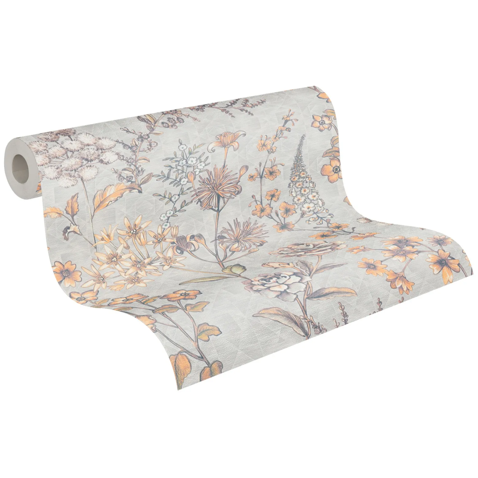 Vliestapete Blumen Grafik Floral Grau Gelb 39117-1