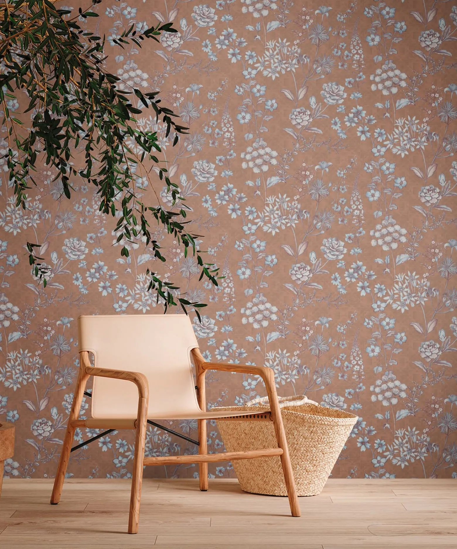 Vliestapete Blumen Grafik Floral Braun Blau 39117-3