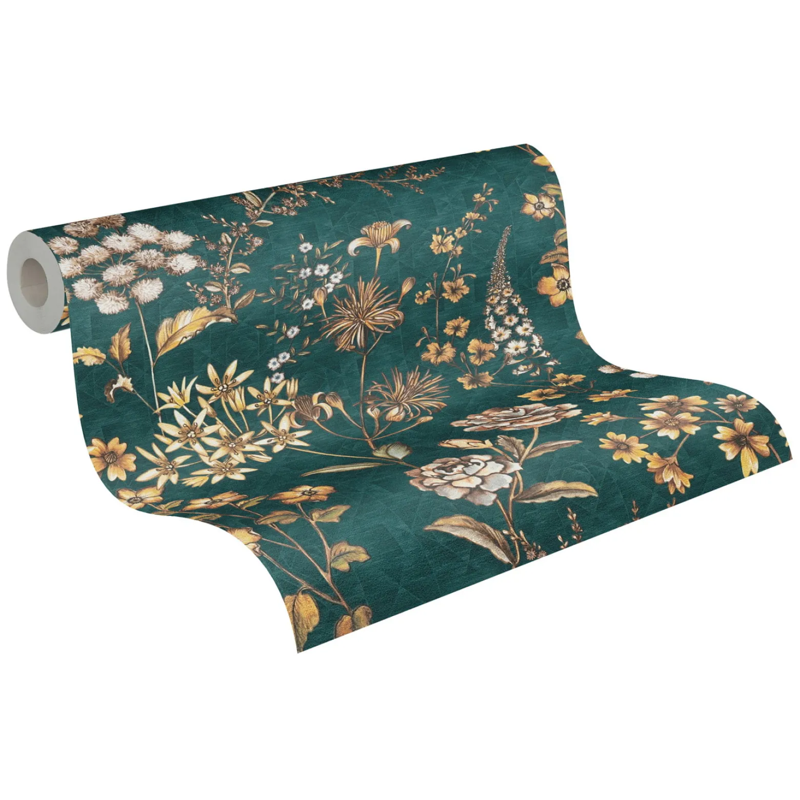 Vliestapete Blumen Grafik Petrol Gelb Braun 39117-4