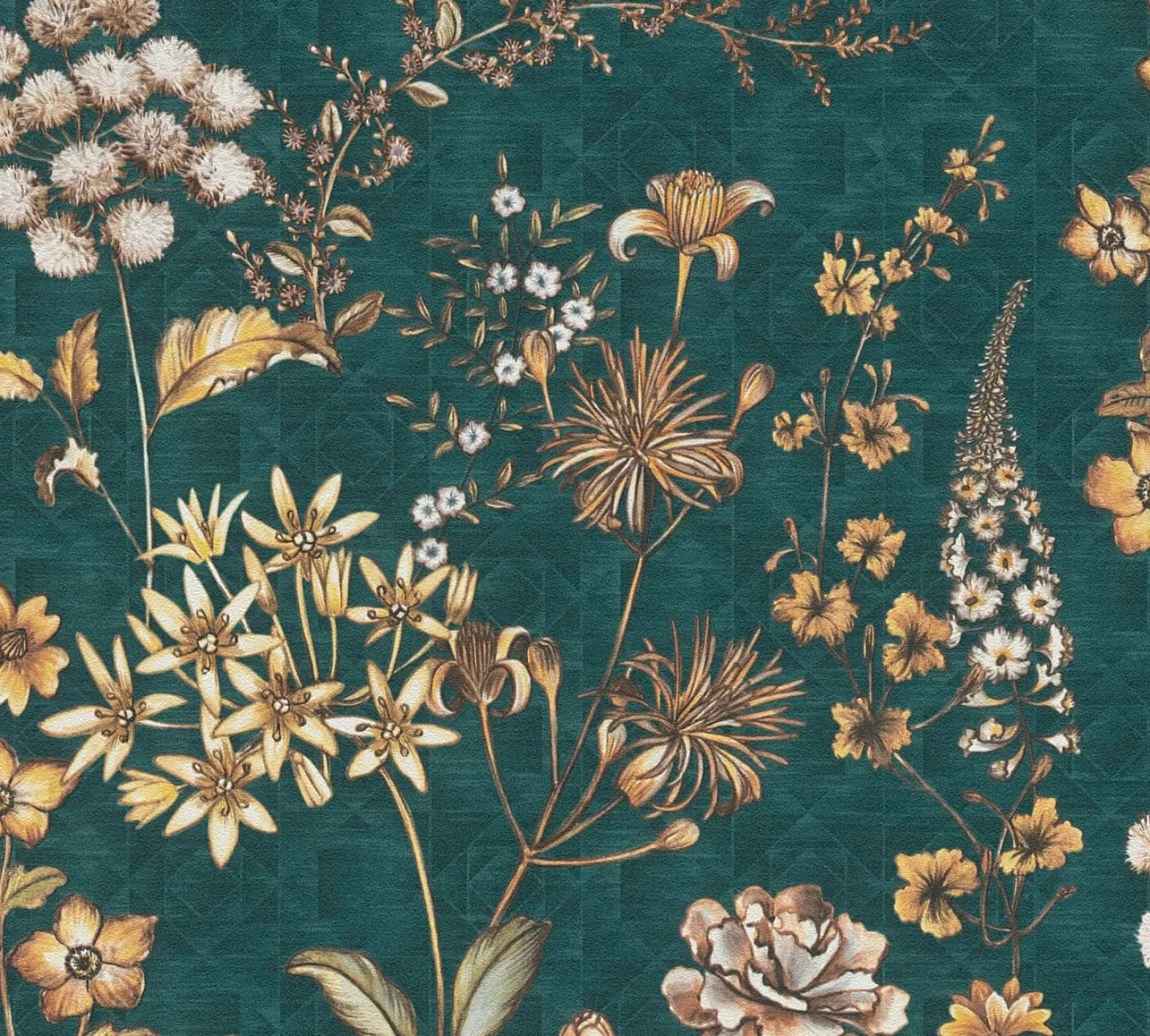 Vliestapete Blumen Grafik Petrol Gelb Braun 39117-4