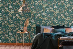 Vliestapete Blumen Grafik Petrol Gelb Braun 39117-4