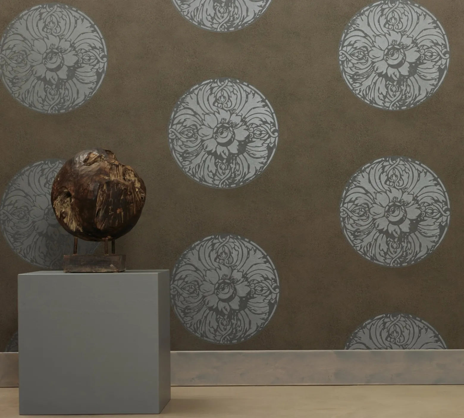 Vliestapete Blumen grau-braun silber Dieter Langer 55947