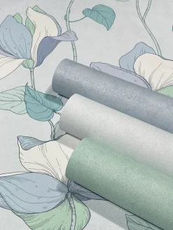 Vliestapete Blumen Illustration Blau Grün Weiß 47473