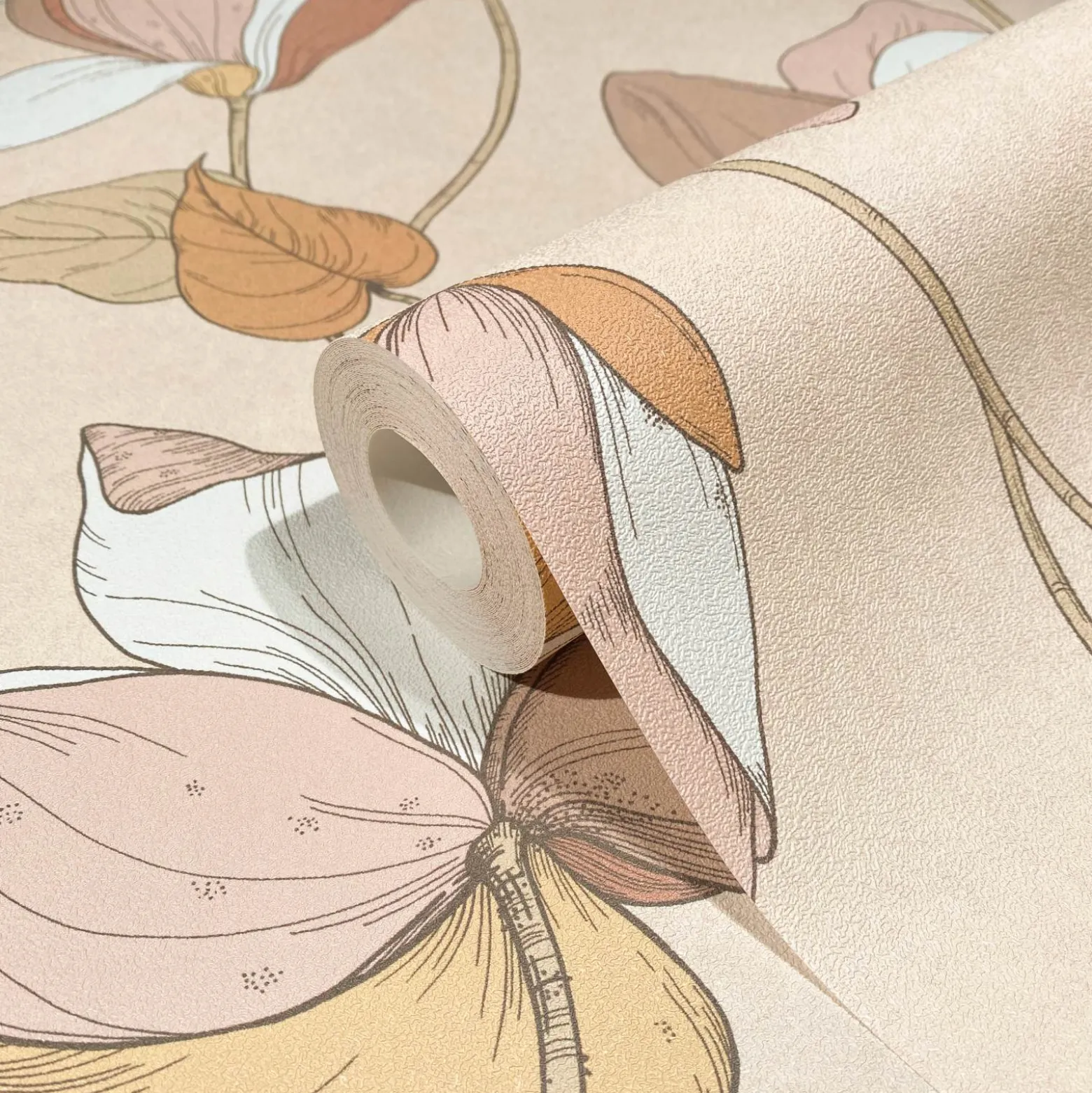 Vliestapete Blumen Illustration Orange Beige 47471