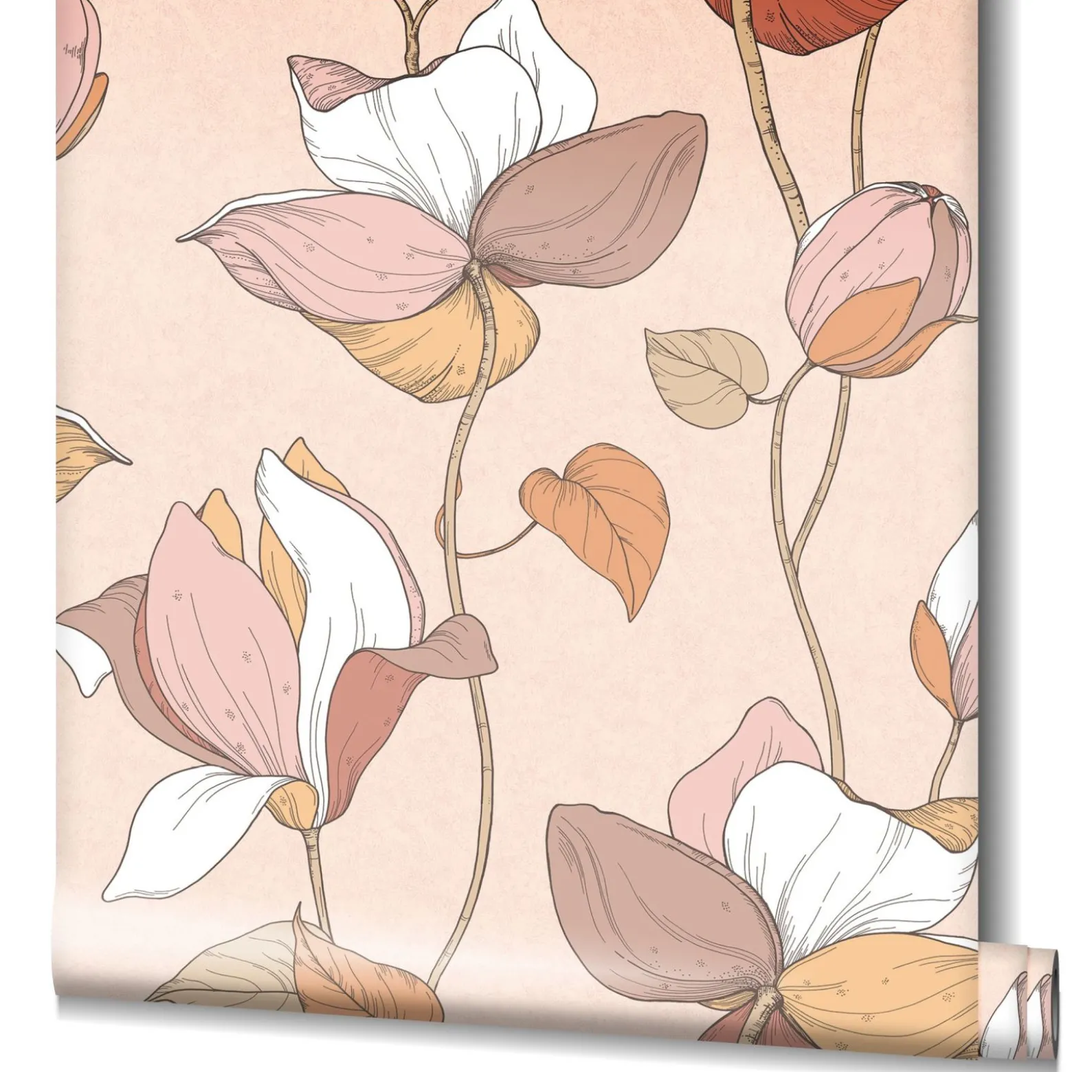 Vliestapete Blumen Illustration Orange Beige 47471