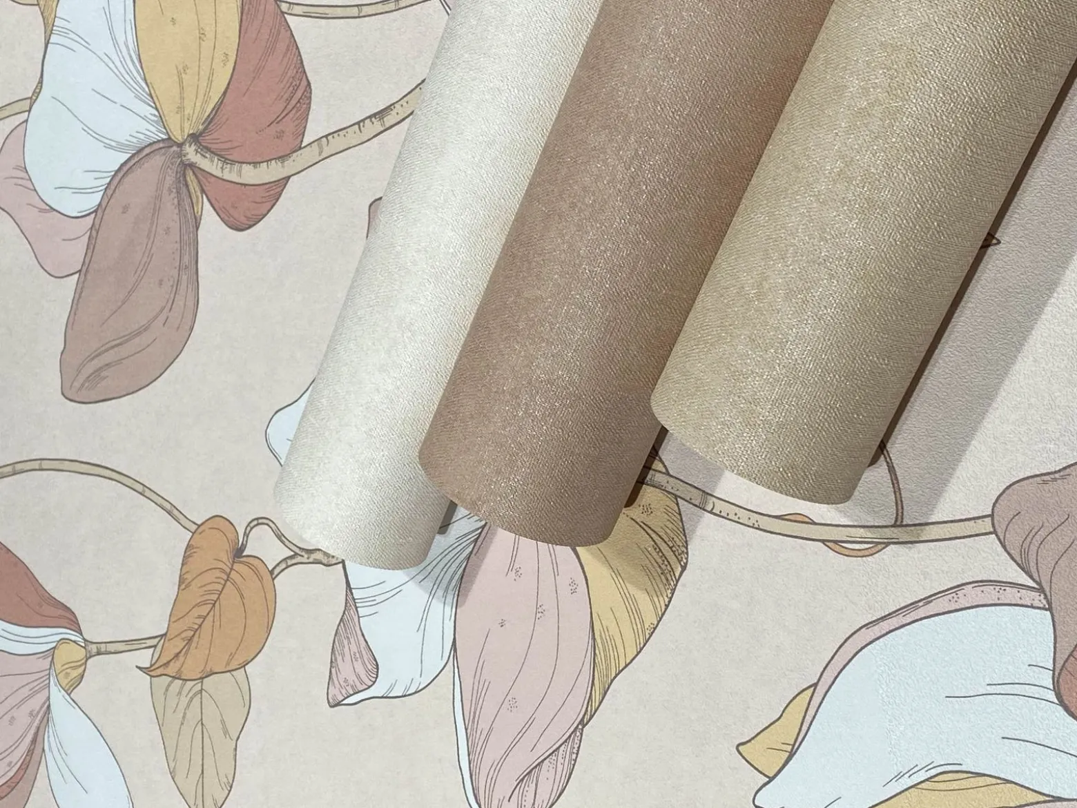 Vliestapete Blumen Illustration Orange Beige 47471