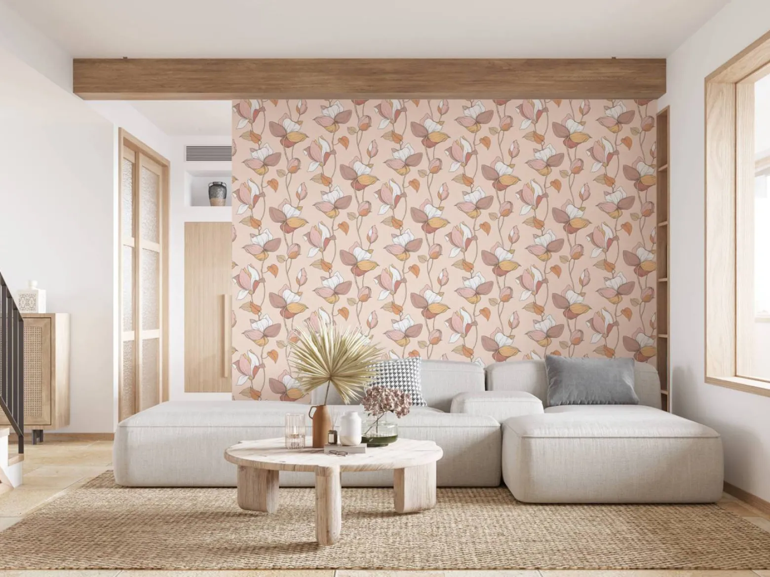 Vliestapete Blumen Illustration Orange Beige 47471