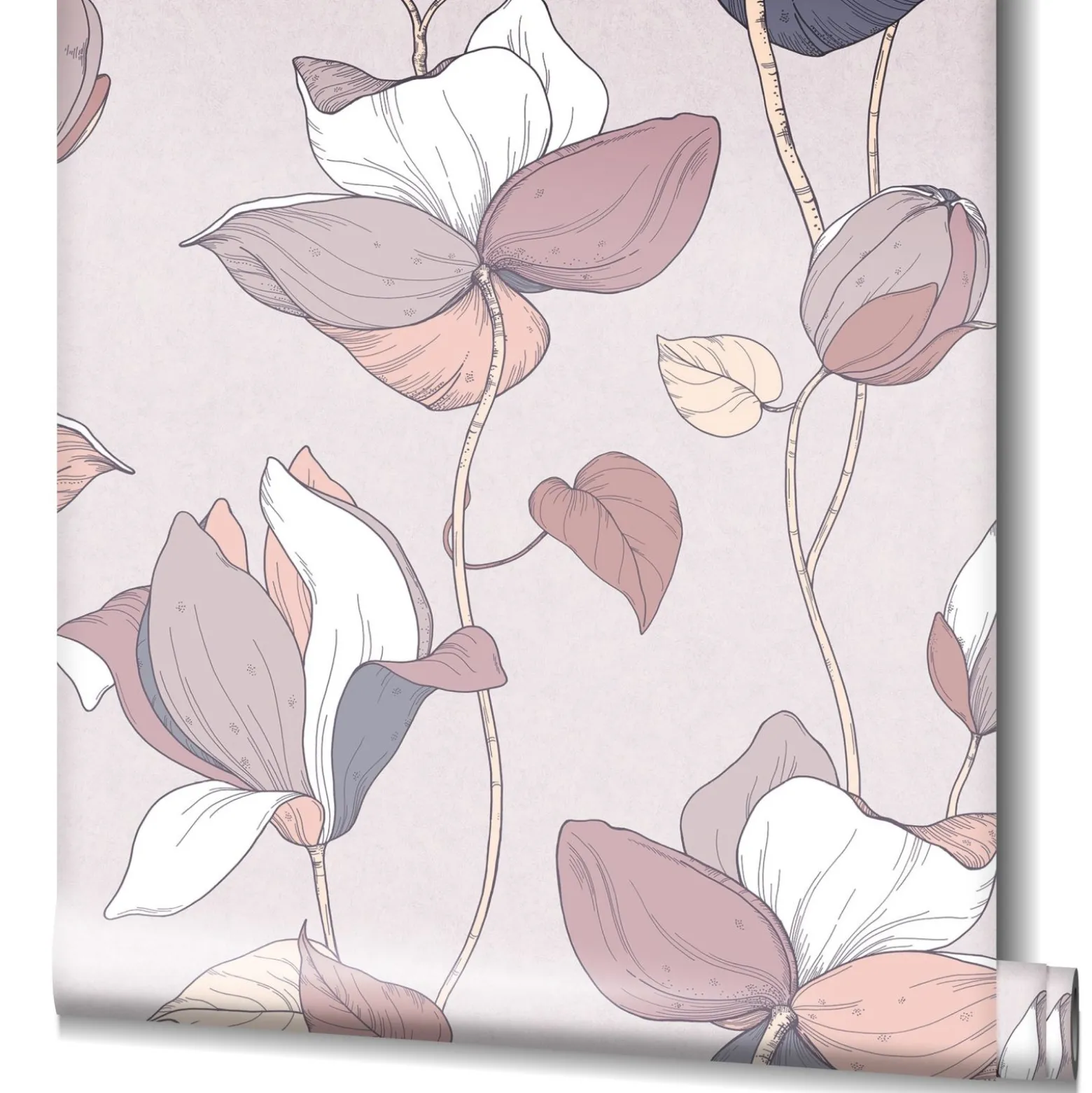 Vliestapete Blumen Illustration Braun Grau 47474