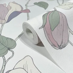 Vliestapete Blumen Illustration Weiß Rosa Grün 47472