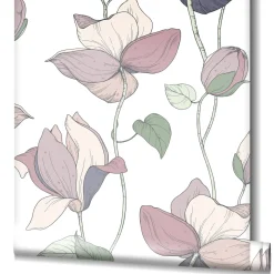 Vliestapete Blumen Illustration Weiß Rosa Grün 47472