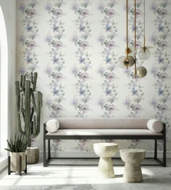 Vliestapete Blumen Natur Floral Weiß Lila Blau 81625