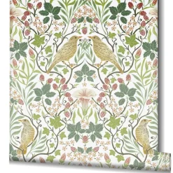Vliestapete Blumen Ornamente Weiß Grün Rot 47620