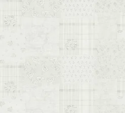 Vliestapete Blumen Patchwork Karo Hellgrau Weiß 39066-2
