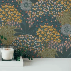 Vliestapete Blumen Petrol Gelb Nara 38740-4 AS Creation