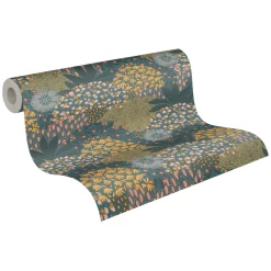 Vliestapete Blumen Petrol Gelb Nara 38740-4 AS Creation