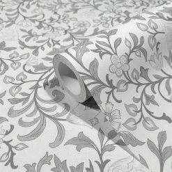Vliestapete Blumen Ranken Floral Motiv Grau 47628