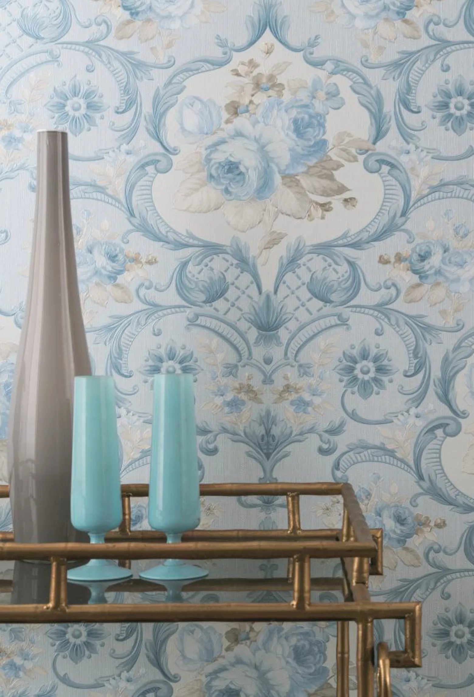 Vliestapete Blumen Ranken hellblau Metallic Marburg 58267
