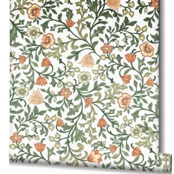 Vliestapete Blumen Ranken Weiß Grün Orange 47626