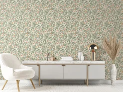 Vliestapete Blumen Ranken Weiß Grün Orange 47626