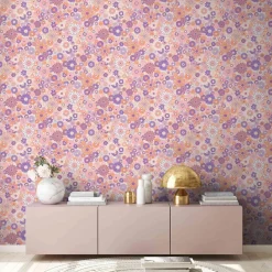 Vliestapete Blumen Retro Floral Lila Rosa 39535-1