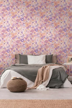 Vliestapete Blumen Retro Floral Lila Rosa 39535-1