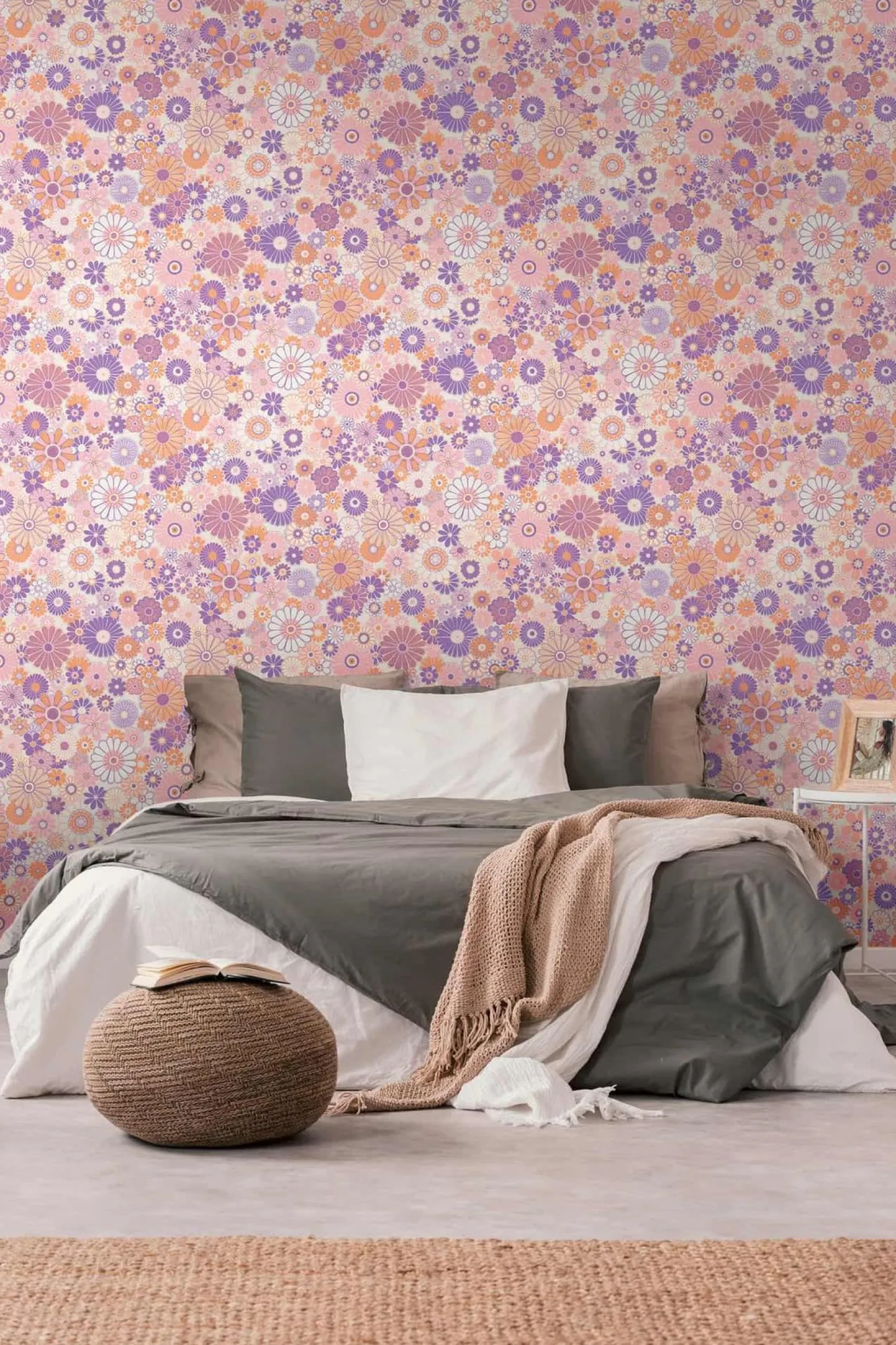 Vliestapete Blumen Retro Floral Lila Rosa 39535-1