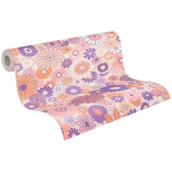 Vliestapete Blumen Retro Floral Lila Rosa 39535-1