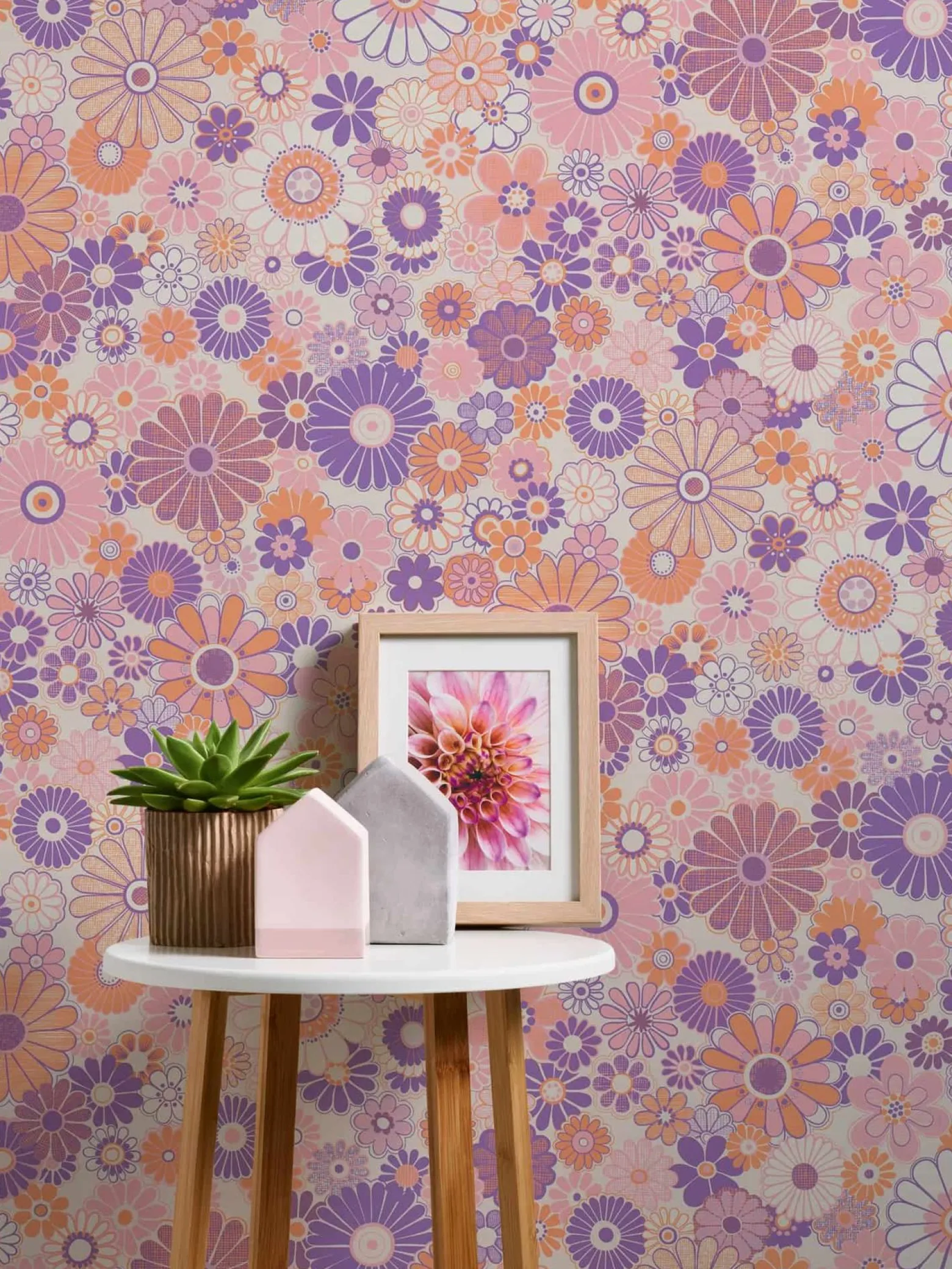 Vliestapete Blumen Retro Floral Lila Rosa 39535-1