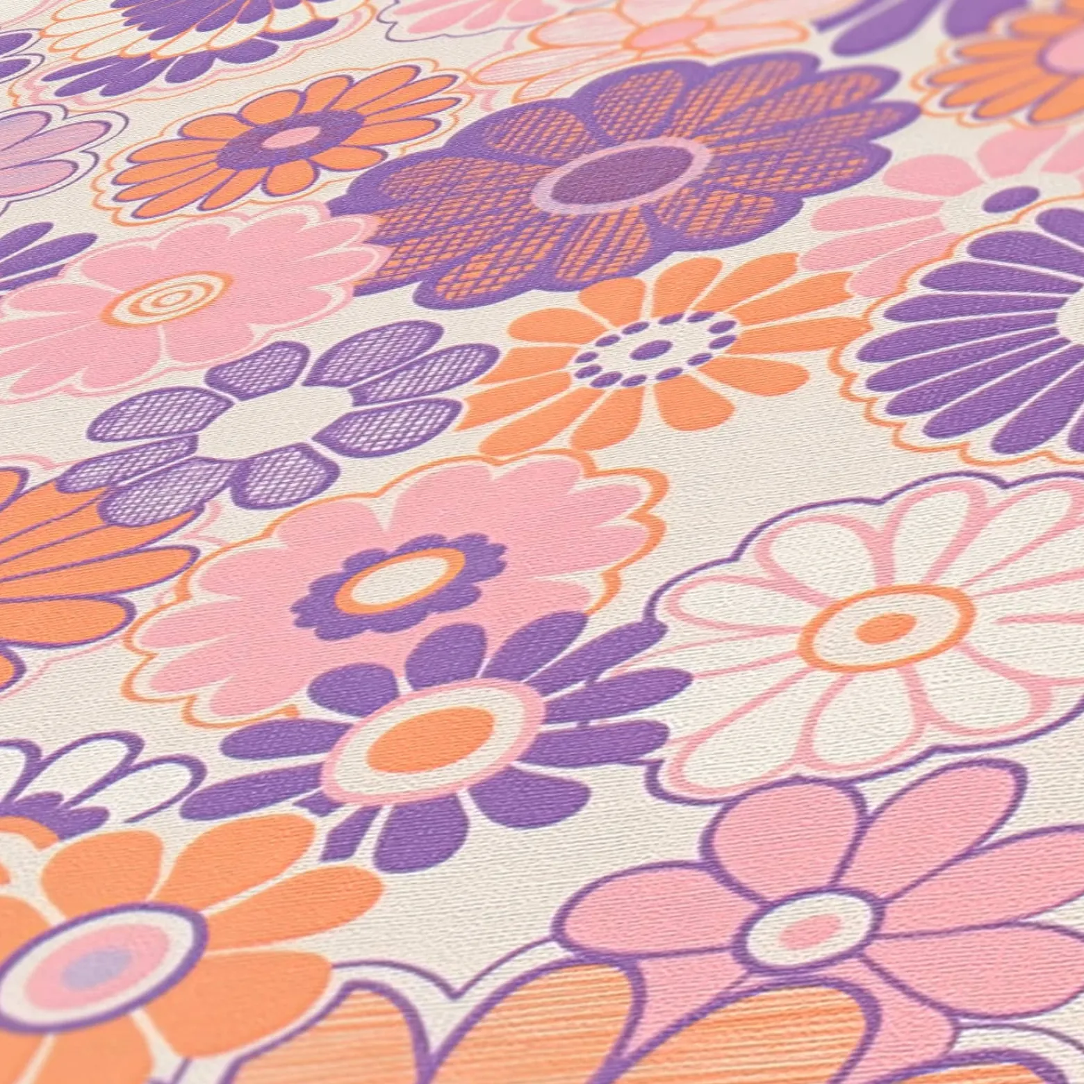 Vliestapete Blumen Retro Floral Lila Rosa 39535-1