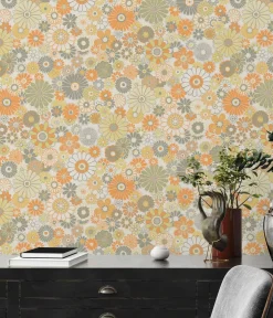 Vliestapete Blumen Retro Floral Gelb Orange 39535-3