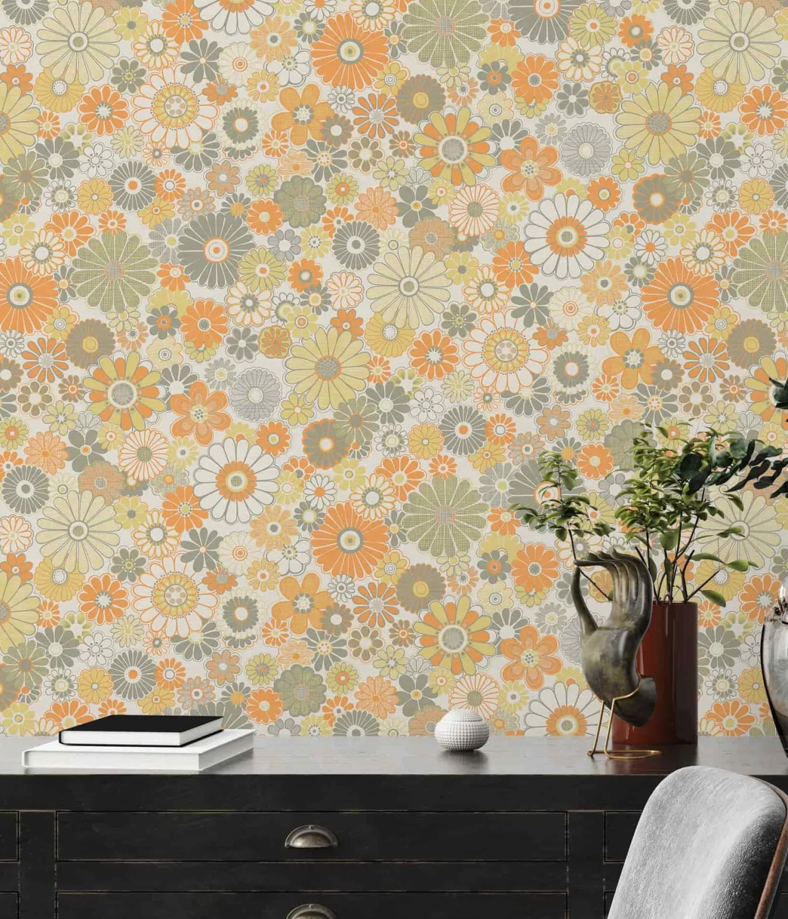 Vliestapete Blumen Retro Floral Gelb Orange 39535-3