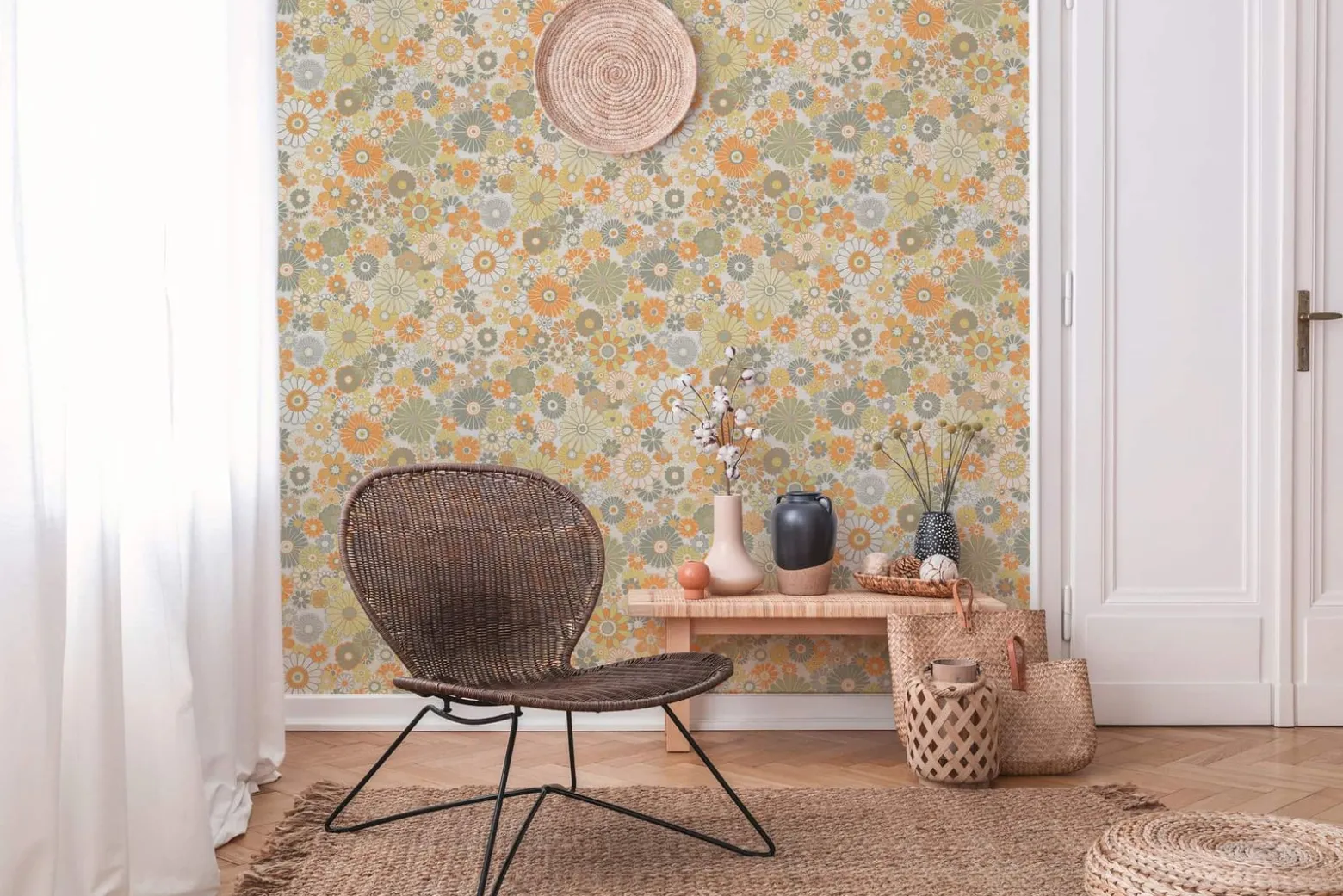 Vliestapete Blumen Retro Floral Gelb Orange 39535-3