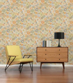 Vliestapete Blumen Retro Floral Gelb Orange 39535-3