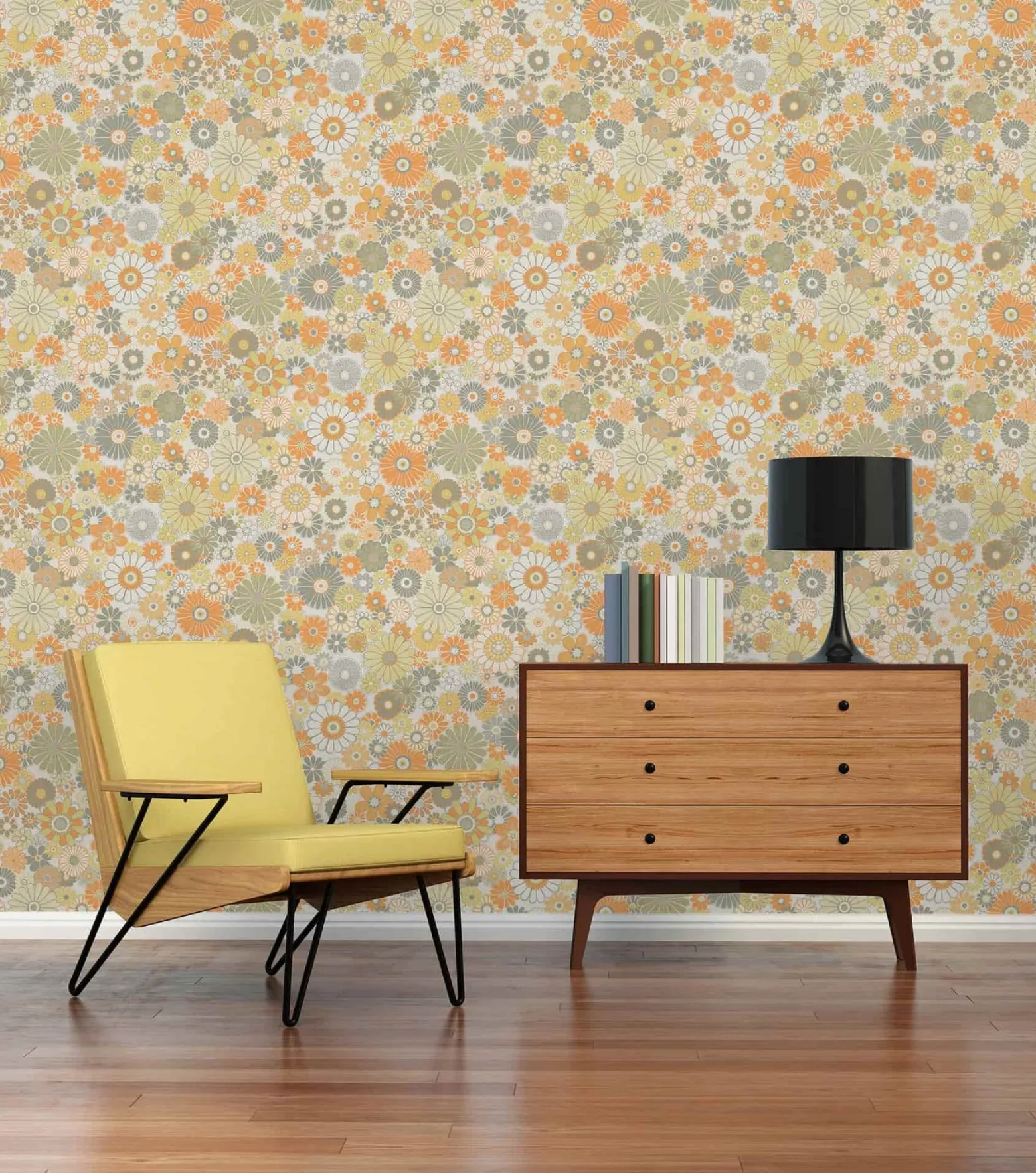 Vliestapete Blumen Retro Floral Gelb Orange 39535-3