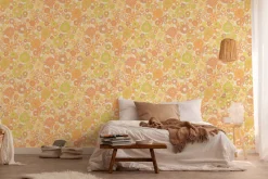 Vliestapete Blumen Retro Floral Orange Grün 39535-5