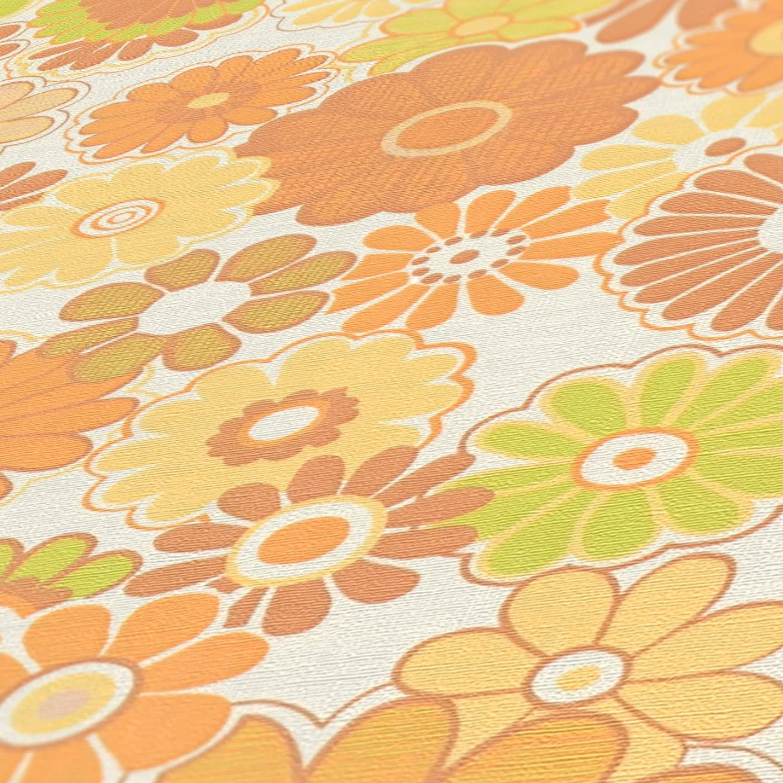 Vliestapete Blumen Retro Floral Orange Grün 39535-5