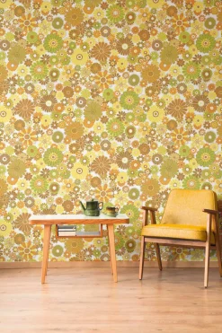 Vliestapete Blumen Retro Floral Orange Grün 39535-5