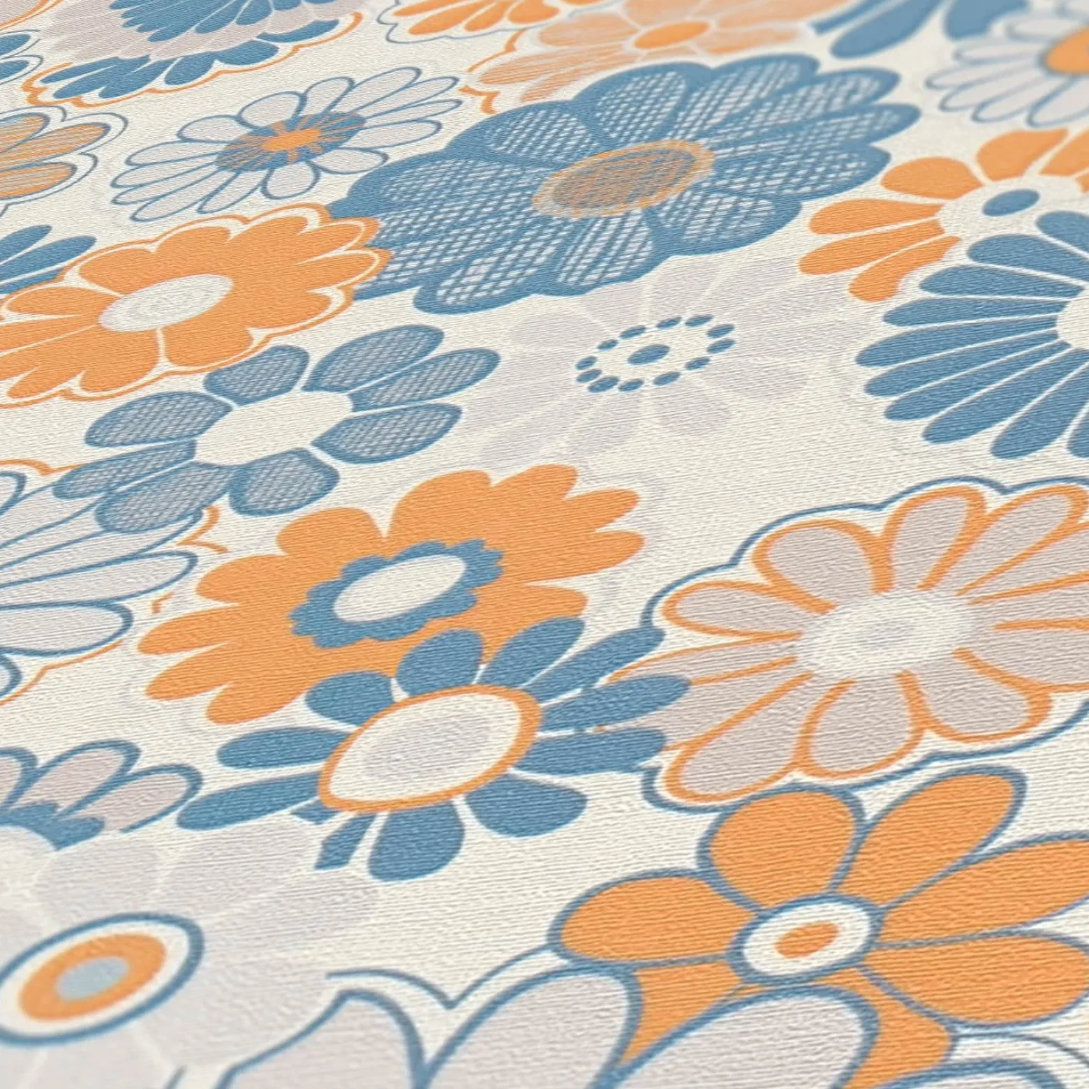 Vliestapete Blumen Retro Floral Blau Orange 39535-2