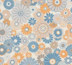 Vliestapete Blumen Retro Floral Blau Orange 39535-2